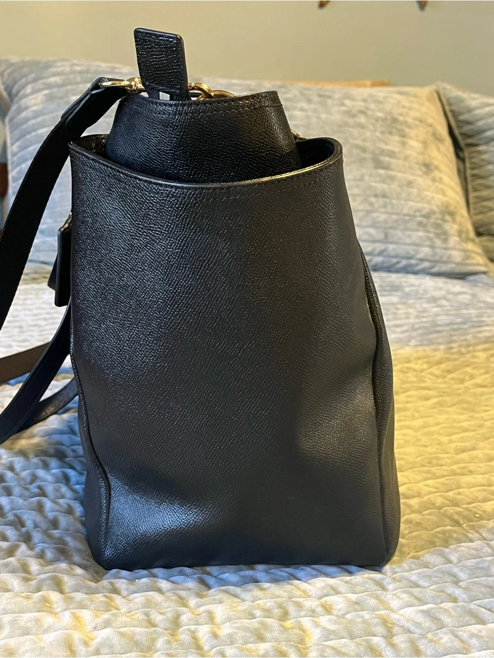 Coach Black Leather Tote with Gold Hardware